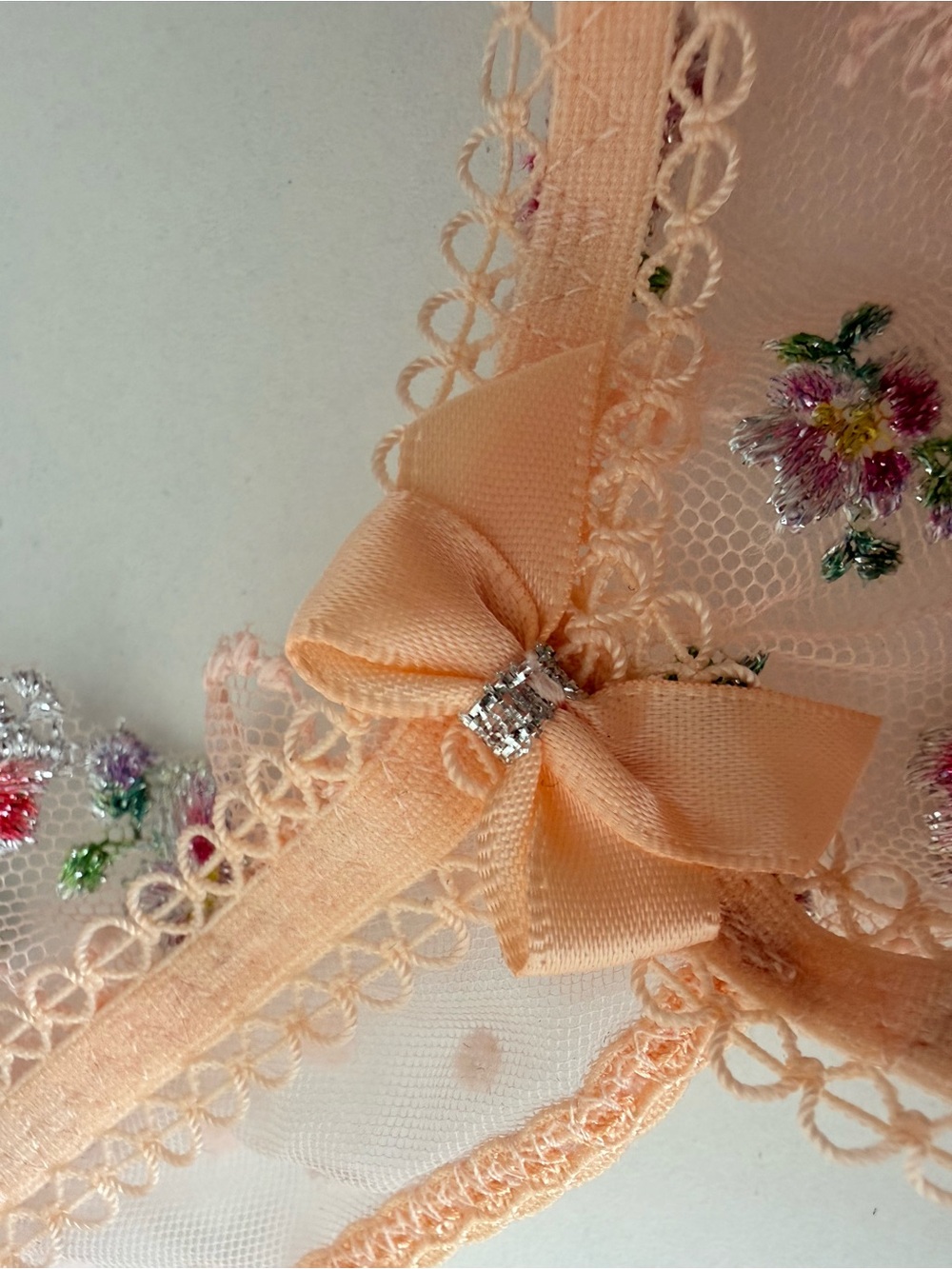 For Love and Lemons 🍋 Lacy Bra Bralette Embroidered Floral Lace Peach L NWT - Picture 6 of 10